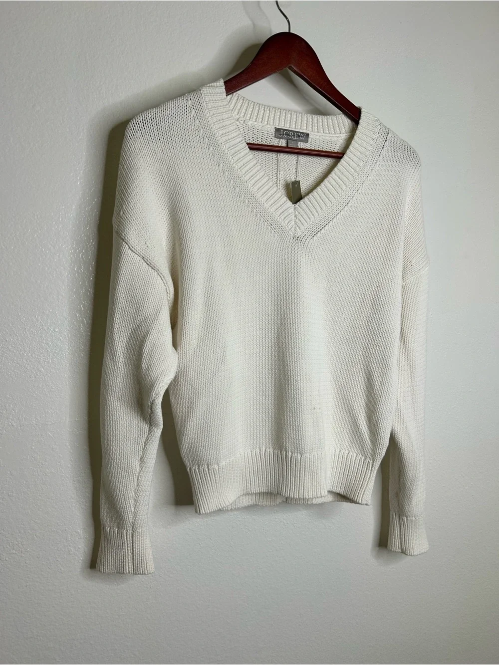 NWT J. Crew Cotton-Blend V-neck Pullover Sweater in Ivory Size Small